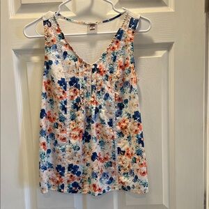 Merona Floral V-Neck Sleeveless Tank Top - White, Blue & Coral